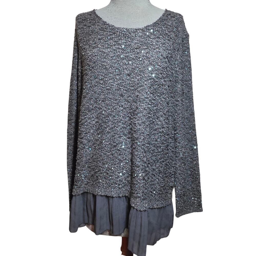 Gray Sequin Embellished Sweater Size XL Petite